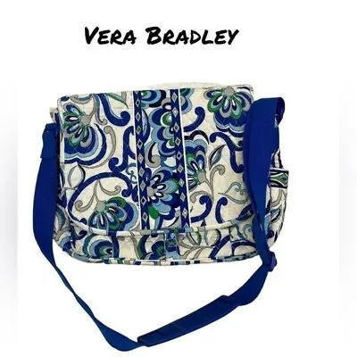 Vera Bradley Mediterranean blue White Print Messenger Crossbody Shoulder Bag • $60