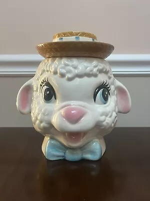 Vintage Metlox Poppytrail Lamb Head Cookie Jar Bow Tie Straw Hat Ceramic W/sound • $100