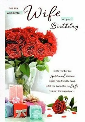 For My Wonderful Wife Birthday Card  Red Roses • £3.75