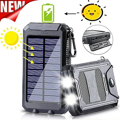 $21.46 • Buy 900000mAh Portable Solar Panel 2USB LED External Battery Power Bank Pack Charger