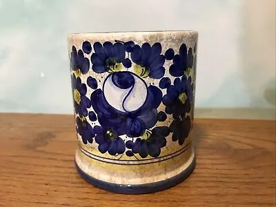 Deruta Italian Pottery Hand Painted Coffee Mug Blue Dahlia Blue Poppy • $28