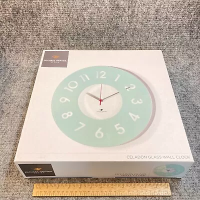 MCM Michael Graves Design Celadon Painted Glass Face Wall Clock New Old Stock • $45