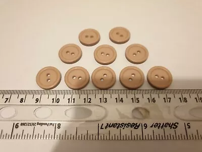 10 NEW 16mm ROUND LIGHT-BROWN-CAMEL-BEIGE BUTTONS WITH 2 HOLES FOR SEWING CRAFTS • £3.50