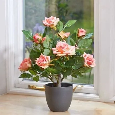 Artificial Rose Bush Tree Potted Plant Pink Faux Flowers Home Decor Garden Porch • £20.99