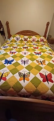 Hand Stiched Quilt With Cove Reversable Butterfly Block Pattern / Flower Pattern • $145