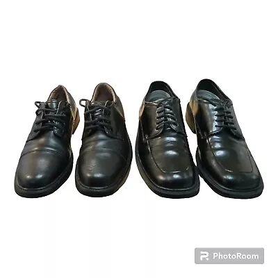 2 Pairs Mens Leather Oxford Dress Shoes Size 8 1/2 M Merona Deer Stags Black Lot • $19.95