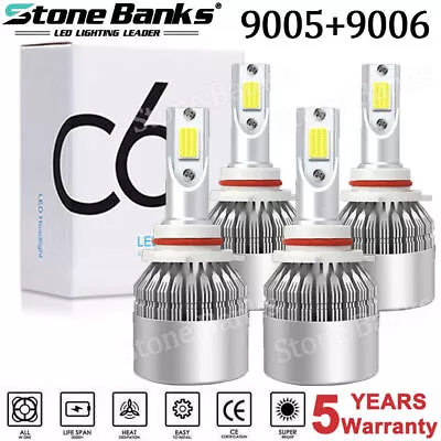 4x Combo 9005 9006 LED Headlights Fog Light Kit Bulbs 6000K High Low Beam White • $14.79