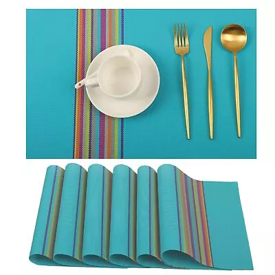 Striped Mexican Placemats Set Of 6 Day Of The Dead Mexico Fiesta Woven Vinyl ... • $23.71