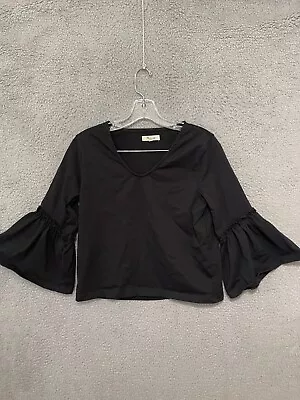 Madewell Womens Long Puff Sleeve Top Small Black Adult Cotton • $14.99