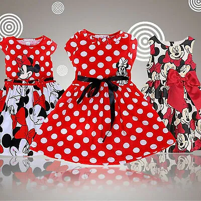 Kids Girls Minnie Mouse Tutu Tulle Dress Birthday Party Costume Fancy Mini Dress • £10.52