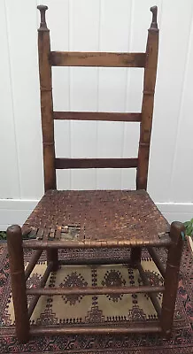 Colonial Chair Primitive ANTIQUE 18th Century Wooden Ladder Back Chair 1750s • $299.99