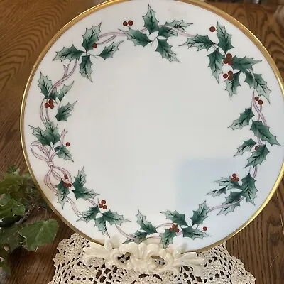 Ribbon Holly By Mikasa Dinner Plate Holly & Berry Design Gold Trim Bone • $20.75