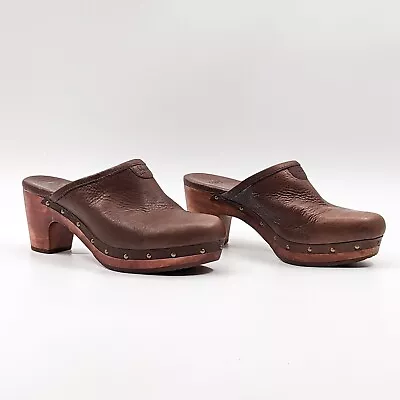 UGG Women Abbie Brown Leather Heel Mules Size 7 • $39