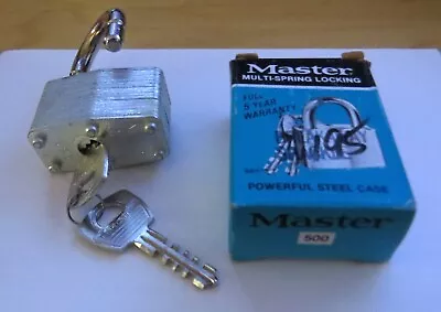 Master Lock 500 Steel Padlock Keys Breakaway Shackle 195 Keyed Nos Box Vtg • $9.99