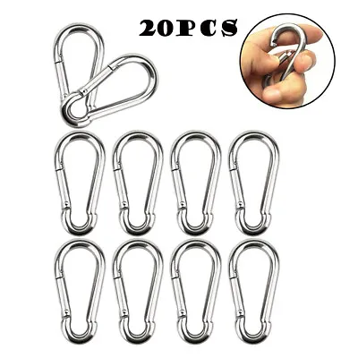 $14.99 • Buy 20pcs Stainless Steel Snap Hook Carabiner Screw Keychain Clip For Camping