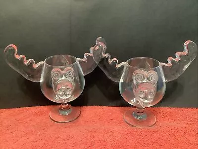 2 RARE 1988 Christmas Vacation Moose Mugs Sculpted Glass • $85.95