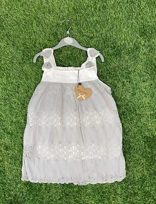 £2.99 • Buy NEW Girls / Baby Dress Grey White Traditional Spanish Party Wedding Bow Lace