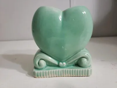 Vintage Green Heart Planter Morton Pottery Scrolled Base USA • $12.82
