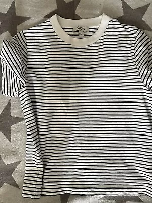 Cos Small Medium Tee Shirt Black White Striped Vgc • £9