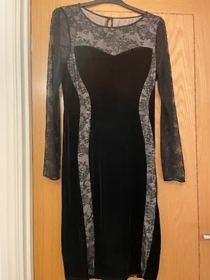 M&S COLLECTION Black Velvet/lace Panel DRESS • £7.50