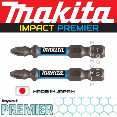 Makita Screwdriver Bits Impact Premier PZ2 50mm Pack Of 2 Pozi Double Torsion • £7.91