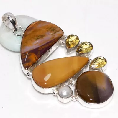 Mookaite Citrine 925 Silver Plated Massive Pendant 2.8  Gifts For Women GW • $3.99