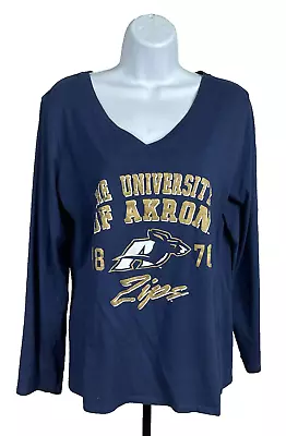 Akron Zips Tee Womens XL Blue Long Sleeve Riddell T Shirt Zippy Logo University • £14.94