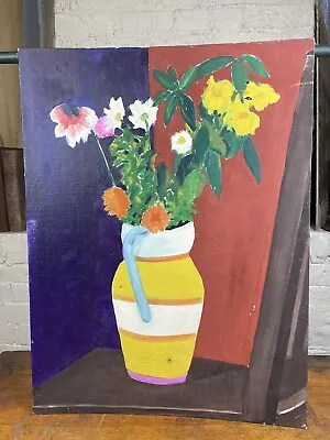 $28 • Buy Vintage Acrylic Painting On Canvas Board FLOWERS In VASE 24 X 18 