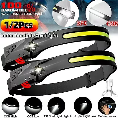 Waterproof COB LED Motion Sensor Head Torch Headlight USB Rechargeable Headlamp • $11.69