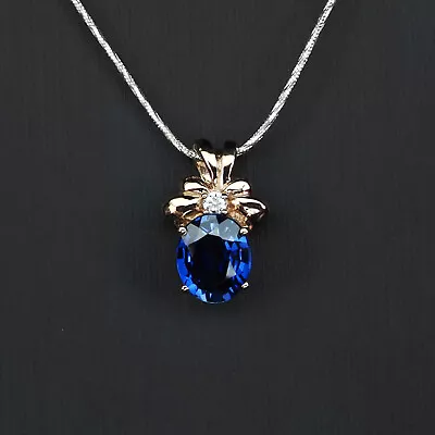 Precious Vivid Blue Sapphire 3Ct 925 Sterling Silver Handmade Rose Gold Pendants • $14.99