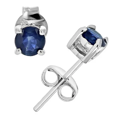 1/3 Ct Blue Sapphire Stud Earrings .925 Sterling Silver Rhodium Round Prong Set • $39.99
