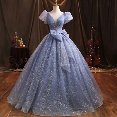 Glitter Prom Gown Puff Sleeves Dress Sparkling Robe De Bal Formal Evening Party • $362.15