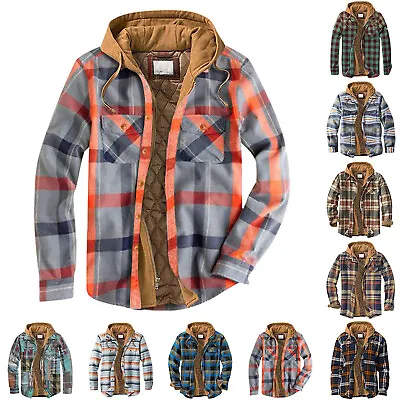 Hooded Fleece Padded Lumberjack Shirt Jacket Fur Lined Sherpa Winter Warm M-3XL • £5.18