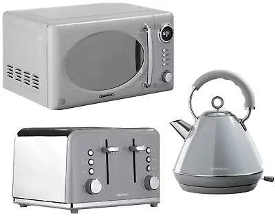 Daewoo Kensington Pyramid Kettle 4-Slice Toaster & Microwave Matching Set Grey • £184.95