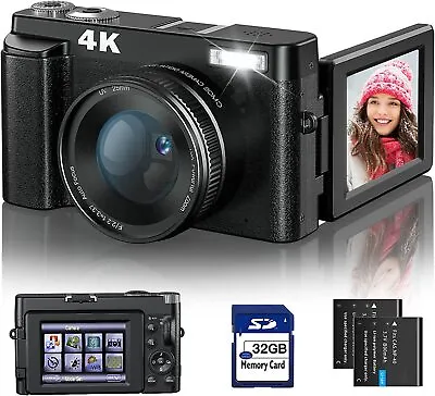 $56.33 • Buy 4K Digital Camera 48MP Vlogging Camera 180° Flip Screen 16X Digital Zoom SD Card