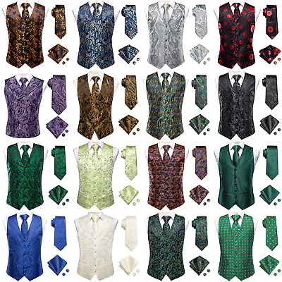 Mens Formal Dress Vest Tie Set Red Blue Teal Paisley Floral Wedding Suit S XXXXL • $26.24