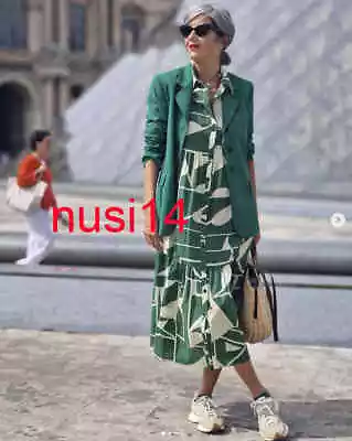 $59.49 • Buy Zara New Woman Long Printed Dress Ruffled Hem Green Xs-xxl 2183/071