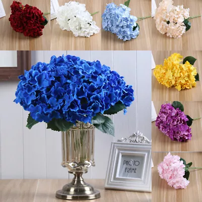 5 Heads Artificial Hydrangea Fake Silk Flowers Bouquet Home Wedding Party Decor • £5.90