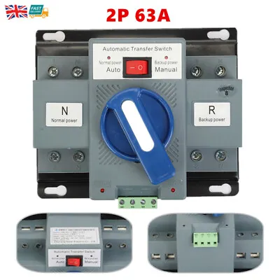 £30.25 • Buy 2P 63A  Automatic Transfer Switch Dual Power Generator Changeover Switch Durable