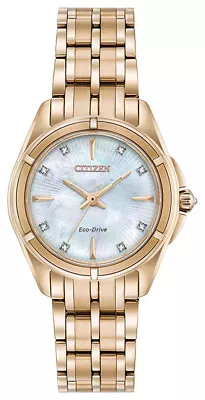 Citizen Eco-Drive Women's Prezia Diamond Accents Rose Gold 29mm Watch EM0353-50D • $34