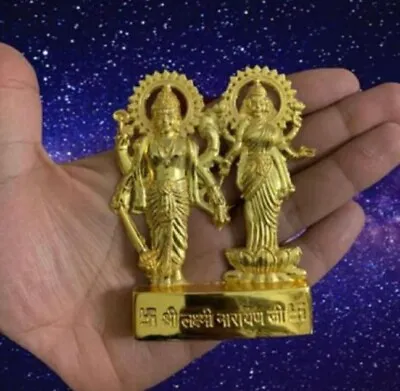 Devanyam Lord Vishnu With Lakshmi - Brass Metal Laxmi Narayan Statue For Pooja/ • $11.39