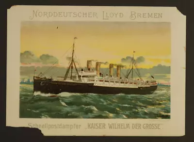 North German Lloyd Bremen Kaiser Wilhelm Der Grosse 6  Trade Card Schauberg • $34.75