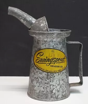 Vintage SWINGSPOUT No. 111 One Qt 1 Quart Galvanized OIL CAN • NICE! • £29.19