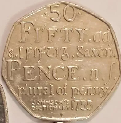 Rare 50p Commemorative And Collectable Coin•Johnson's Dictionary•Plural Of Penny • £3.99