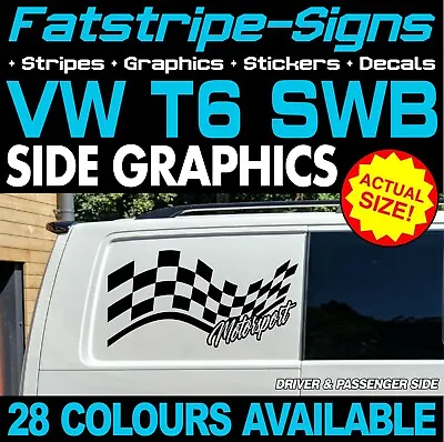To Fit VW T6 SWB MOTORSPORT CHECKER FLAG GRAPHICS DECALS DAY VAN CAMPER VAN • £32.99