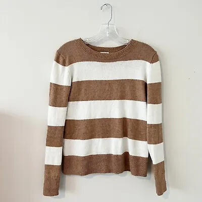 J. Crew Wool Blend Long Sleeve Sweatshirt Brown White Colorblock Striped XXS • $3.99