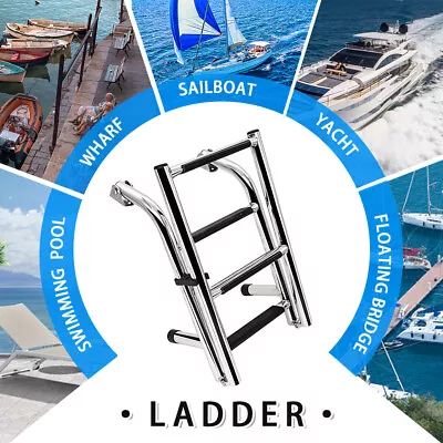 Boat Ladder 4 Step Folding Stainless Steel Ladder Pontoon 2+2 Step Portable • $68.49