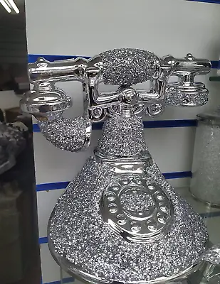 £32.99 • Buy Romany Crushed Diamond Ornament Telephone Crystal Silver Shelf  Retro Bling✨