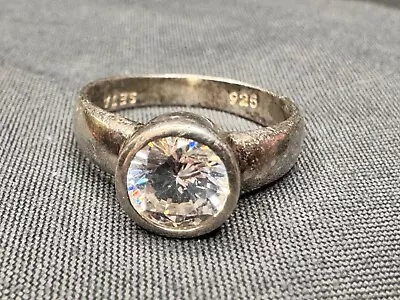 Vintage Retro Wedding Bezel Set Ring 925 Silver CZ SZ 7.25 SETA 3.4G • $19.99