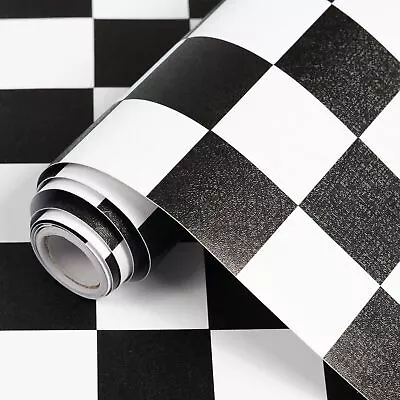 Black And White Contact Paper Mosaic Checkered Peel And Stick Wallpaper 17.7 X12 • $16.24